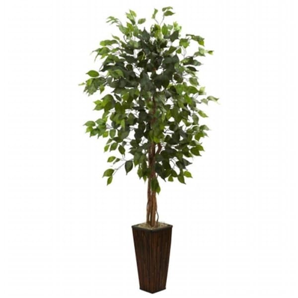 Nearly Natural 5.5Ft Ficus Tree with Bamboo Planter 5924 - main